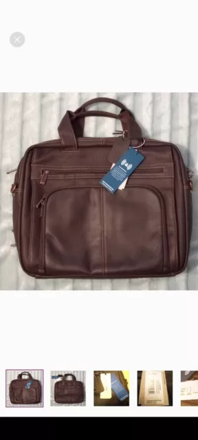 Kenneth Cole Reaction mens Genuine 100% Leather Laptop 16" Bag brown messenger