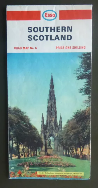 1968 Southern Scotland road map Esso gas oil Sir Walter Scott Monument Edinburgh