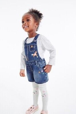 NEXT Unicorn Dungaree Set Girls 3 Piece With Top & Tights 2-3-4 Years RRP 28