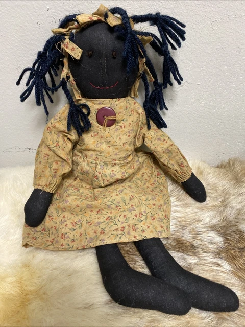 VINTAGE Doll African American Black Handmade rag cloth 15”