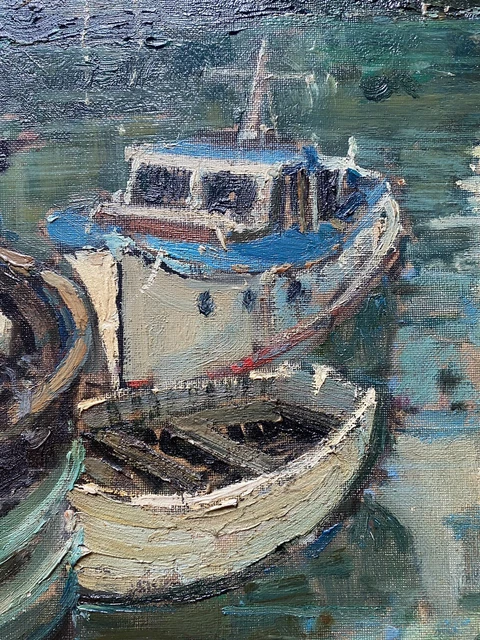 Tableau expressionniste  Neuilly la seine bateaux Peinture signée Claude Jousset 4