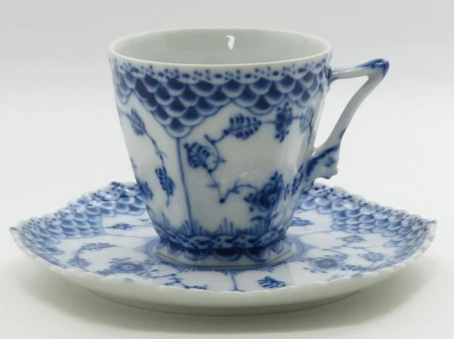 Royal Copenhagen Cup Saucer Blue Fluted Double Full Lace Coffee Cup Level
