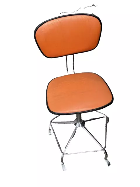 50er 60er Schreibtischstuhl orange Chrom  Rollen Stuhl 50s 60s Vintage