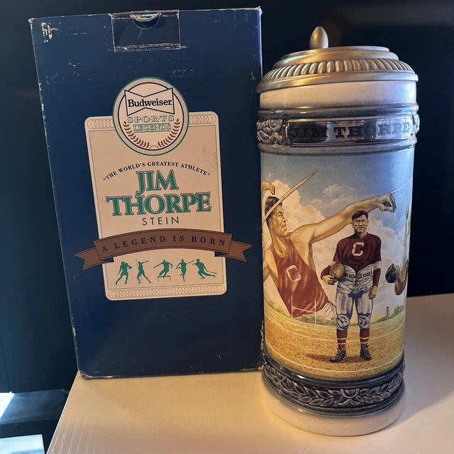 Budweiser Beer Sports Legends "Jim Thorpe" 1992 Lidded Stein In Box