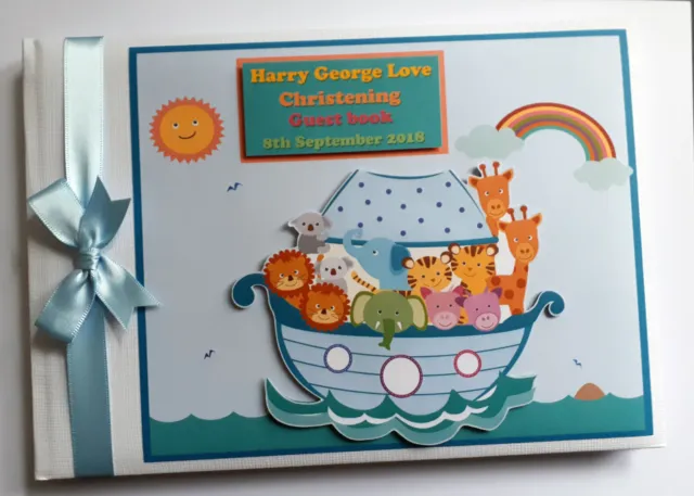 Personalised Noah's Ark christening guest book, birthday guest book, album, gift