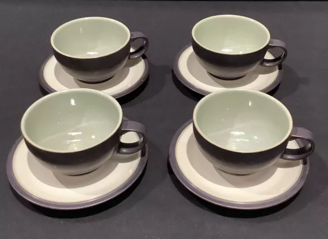 Denby Energy Green / Charcoal / Cream  Tea Cups and Saucers Set of 4