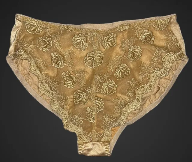 Vintage  VICTORIA'S SECRET  SATIN PANTY Gold Shiny Sissy XL Smooth Second Skin