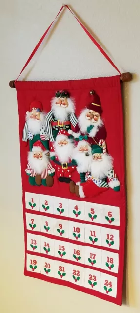 Santa Countdown Advent Pocket Calendar, 3D Santa Bright Red Festive Wall Hanging