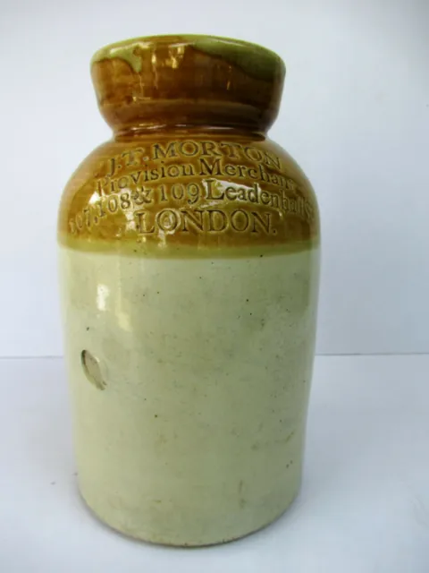 Vintage Stoneware Salt Jar Impressed J.T.Morton Merchants London Powell Bristo"F