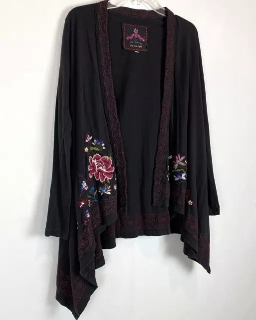 JOHNNY WAS JW Los Angeles Cardigan Womens XS Black Embroidered Floral ...