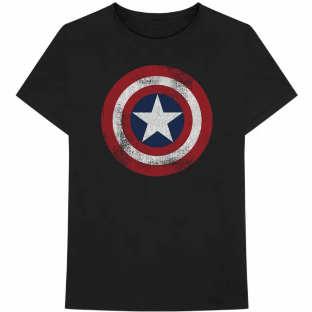 T-shirt ufficiale Marvel Captain America da uomo nera effetto invecchiato scudo classica