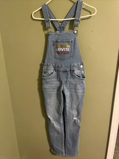 Levi’s Girlfriend Overalls Sequin Bling Size 12 Reg Light Wash Denim