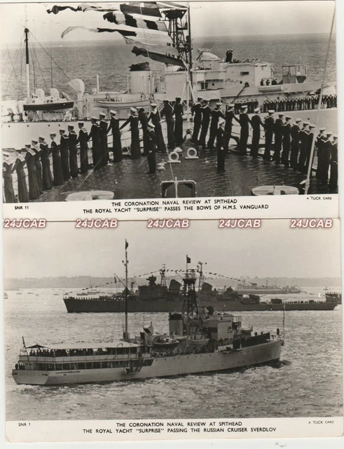 Royal Navy RP Postcards. 2 pcs Coronation Naval Review Queen Elizabeth 11.  1953