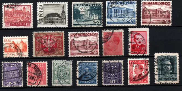 petit lot de timbres anciens de pologne - oblitérés