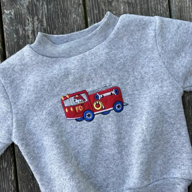 Vintage 90s Baby Firetruck Embroidered Sweatshirt Size 12m