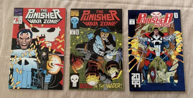Punisher War Zone #1, 2 Punisher 2099 #1 Comic Book Lot 1992-93 Vf/Mt Vintage