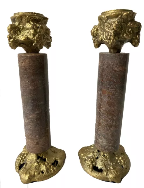 Antigua pareja de candelabros de bronce y mármol. Napoleón III, imperio. XIX. 16