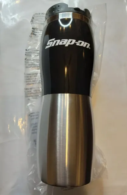 Snap On Tools Drink Cup Tumbler Travel Mug Coffee Hot Cold Black and Chrome New