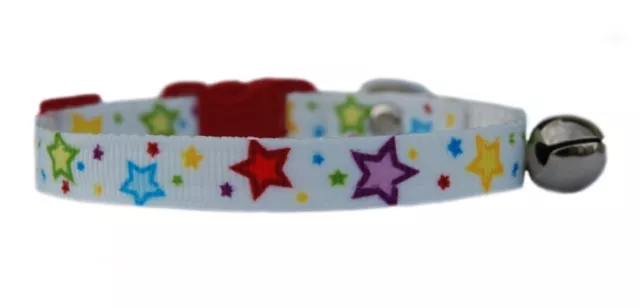 White  pink red blue yellow purple  Star's pet safety kitten cat collar bell