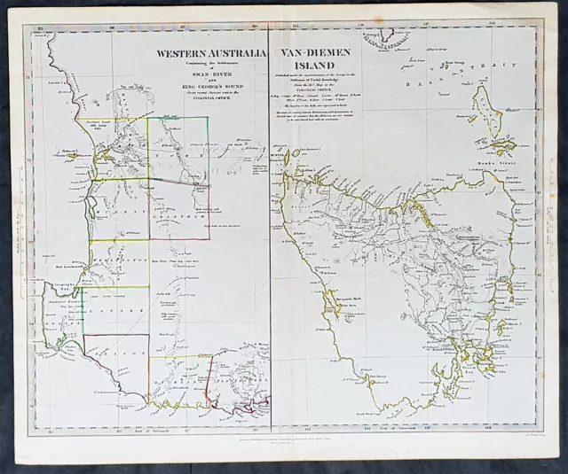 1833 SDUK Antique Map of & Western Australia & Tasmania, Van Diemens Island