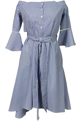 New Gracia Dress Striped Shirt Off The Shoulder Belt Blue White Size M Medium *U