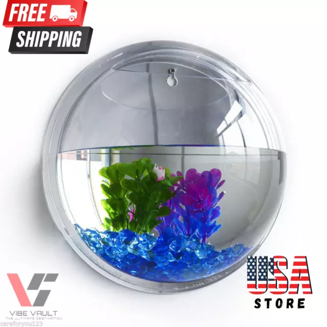 Aquarium Fish Tank Mount Acrylic Bowl Wall Hanging Home Decor Plant Pet Supplies
