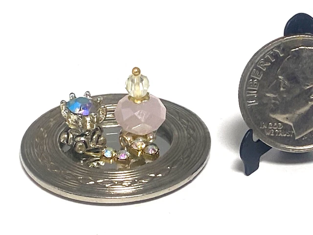 Artisan Vanity Tray Swarovski Perfume & Earrings Dollhouse Mini 1:12 signed OOAK