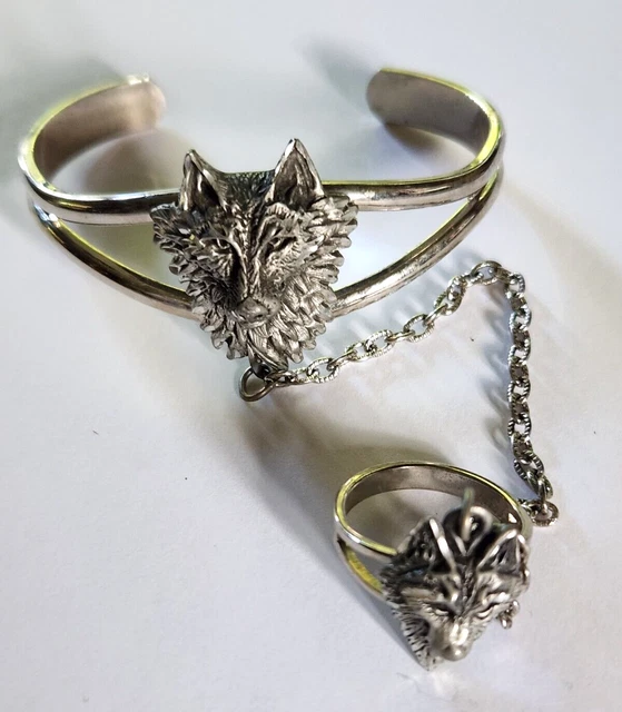 EJC 95 Signed Wolf Slave Bracelet Pewter Vintage *VGC