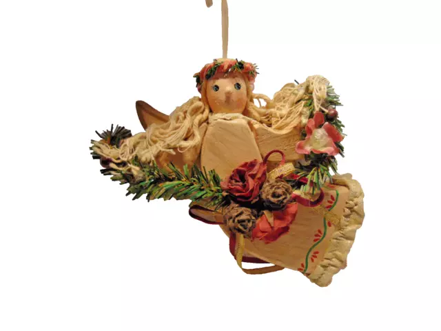 Vintage 6” Wooden Angel Christmas Ornament  #A