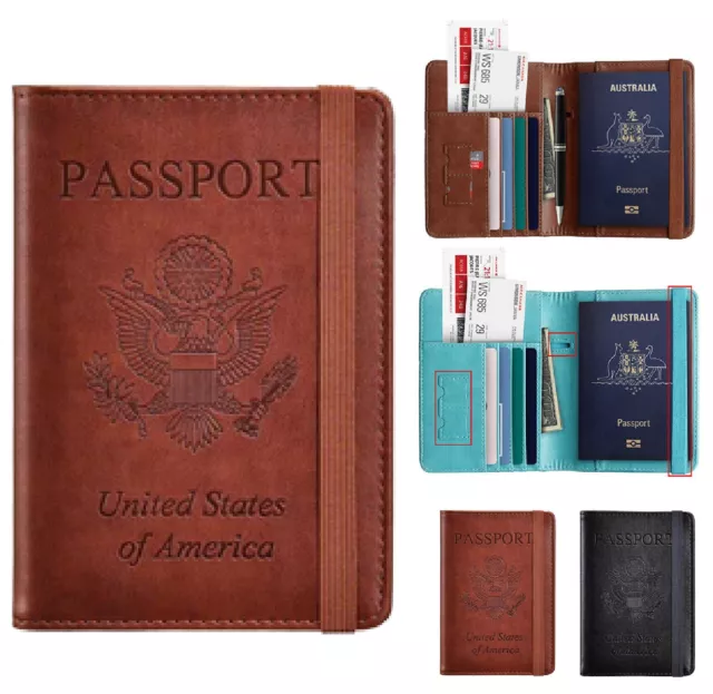 Travel Passport ID Card Wallet Holder Cover RFID Blocking Leather Purse Case AUS