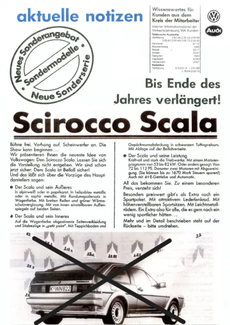 VW Scirocco 2  (53B) Scala - aktuelle notizen 08 1987 - bitte Lesen!!!