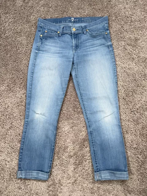 7 for All Man Kind Jeans Women 28 Blue Denim The Skinny Crop & Roll Cuffed Capri