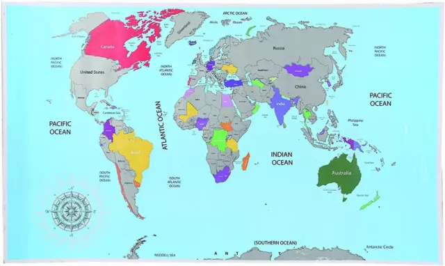 Mappamondo Da Grattare Poster Mappa Del Mondo 88 X 52 Cm Cartina Geografica