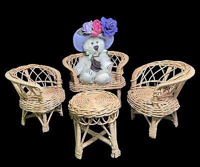 Vintage Barbie Size Doll Wicker Furniture Patio Set (Loveseat, 2 Chairs & Table)
