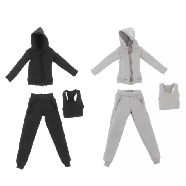 3Pcs 1/12 Scale Women Figure Hoodie Pants and Vest Costume, Handmade Doll