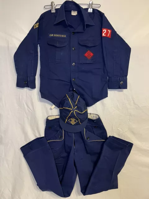 Vintage 1960’s Cub Scout Navy Blue Gold UNIFORM Pants Shirt Hat Lot