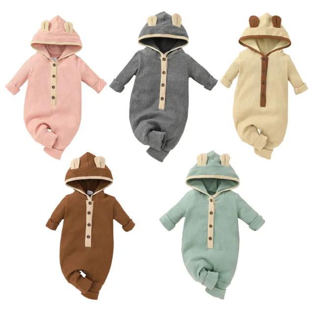 Infant Babys Hooded Romper Long Sleeves Bodysuit Winter Jumpsuit Casual Clothing
