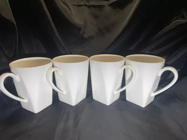 4 White Coffee Mugs Square Bottom Tea Cups  -Whipped Cream By Food Network