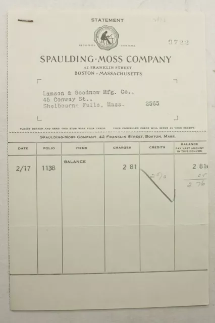 1933 Lamson Goodnow Spaulding Moss Co Boston MA Ephemera L961C