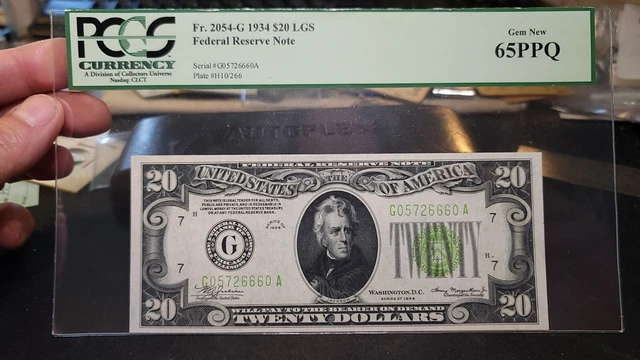 Fr.2054-G $20 1934 Chicago Light Green Seal FRN PCGS GEM 65 PPQ