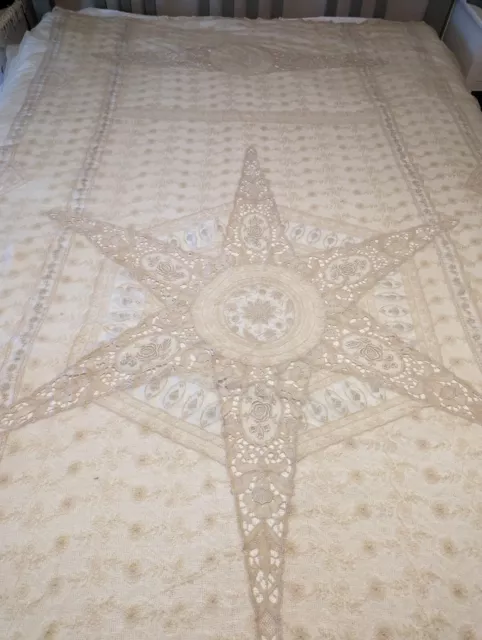 Exquisite Victorian French Normandy Lace coverlet bedspread 1890-1900 72 X 98"