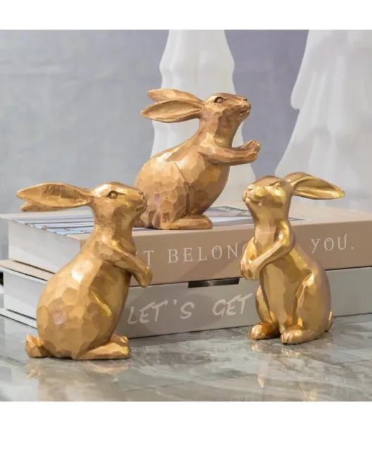 Resin Gold Bunny Decor Rabbit Figurines, Small Easter Bunny Figurine Set of 3
