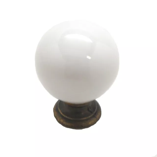 BELWITH Round Cabinet Knob Pull White with Vintage Brass Base 1" Dome P20-VB