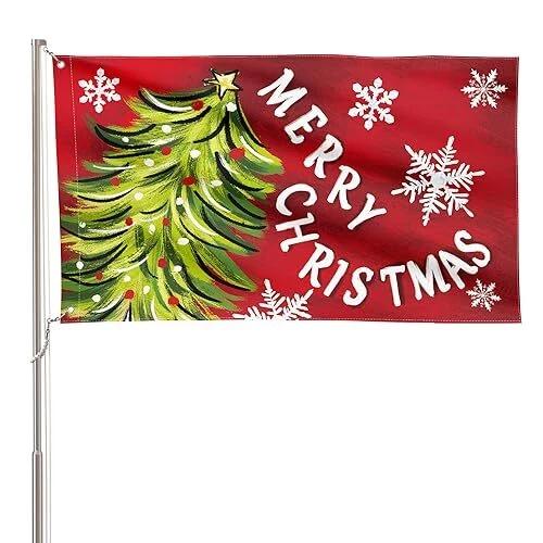 Merry Christmas Flag 3x5 FT Double Sided, House Size-36 x 60" (3 x 5 FT) Red