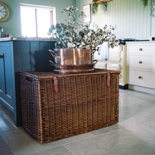 Distilled Brown Wicker Storage Chest Trunk - Extra Large Basket with Lid