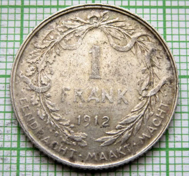 BELGIUM ALBERT I 1912 1 FRANC, FRENCH TEXT, SILVER - 1 coin BELGIUM 1912 1 FRANC