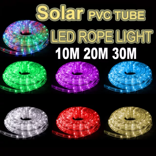 Solar 10M 20M 30M LED Rope Light PVC Hard Tube Party Christmas Lights Xmas 8Mode