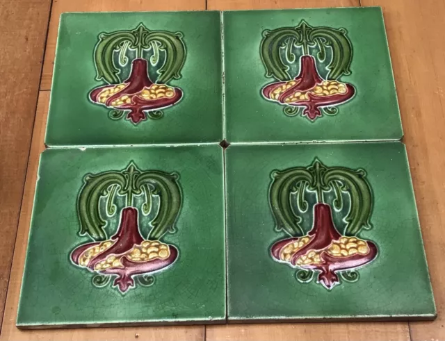 antique victorian art nouveau fireplace tiles