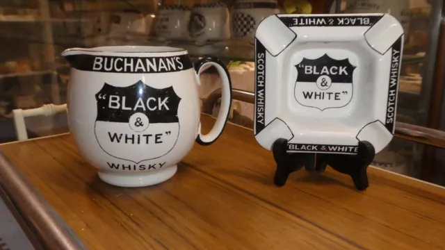 Vintage Buchannan’s Black & White Whisky Shield 12cm Jug & Matching Ashtray
