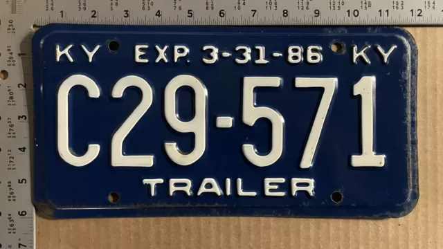 1986 Kentucky trailer license plate C29-571 bold BLUE color 13466